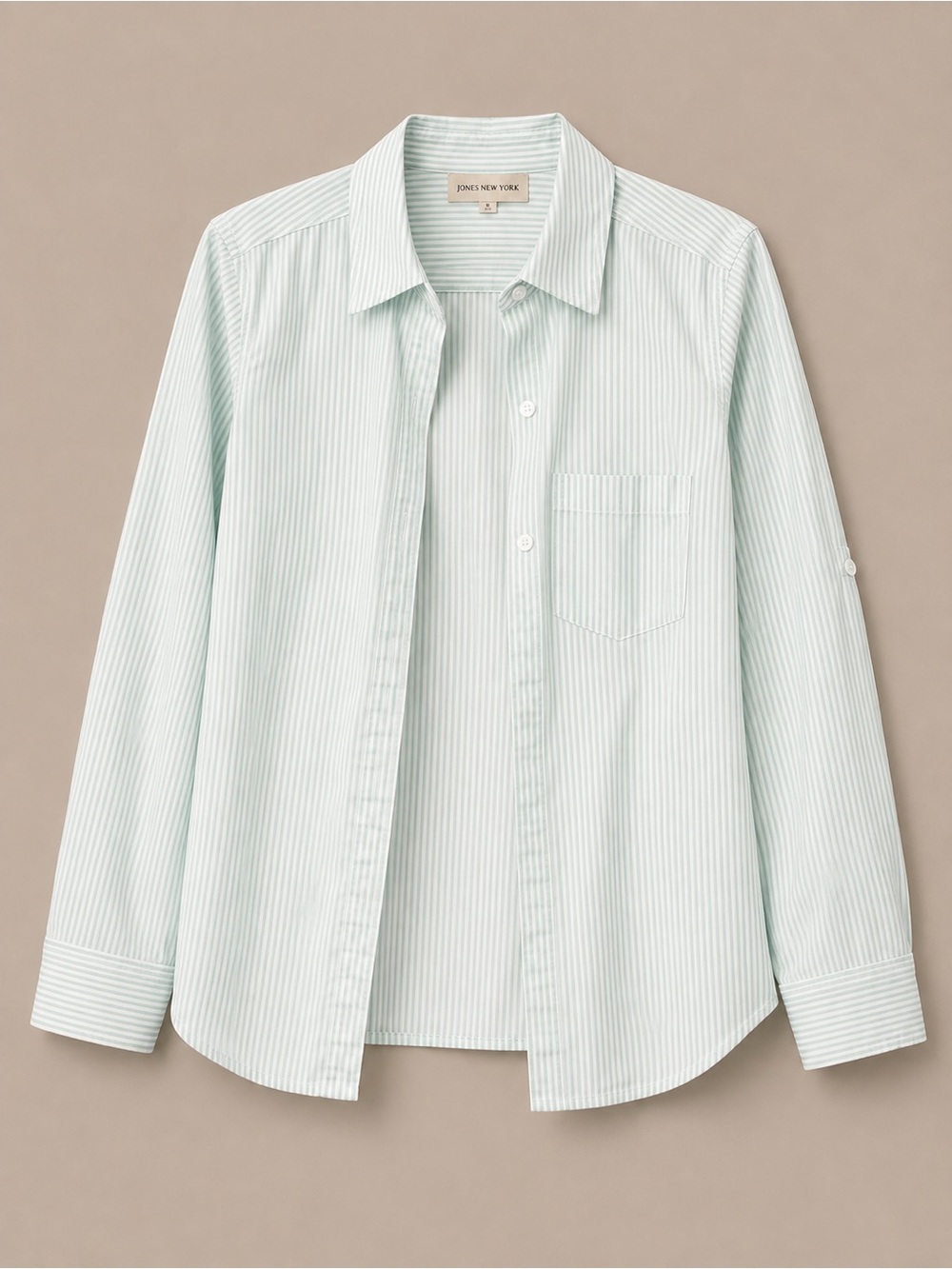 Jones New York Light Mint & White Pinstripe Button-Down Shirt